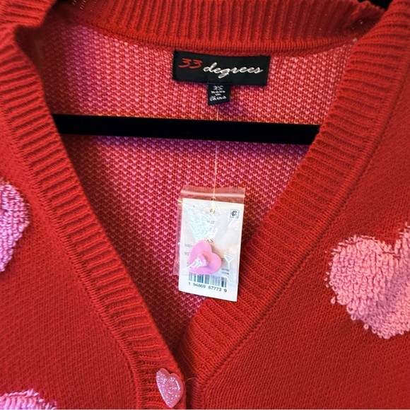 32 Degrees Heart Pattern Cardigan in Red and Pink - Picture 3 of 9